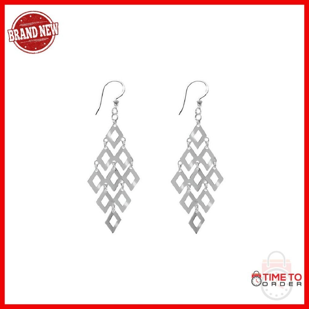 Sterling Silver Diamond Shape Chandelier Drop Earrings 50mm Gold Plated
